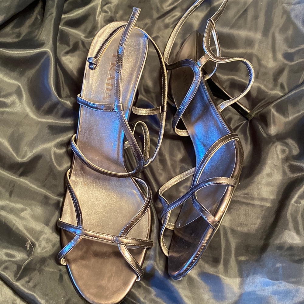 PRADA | Gunmetal Silver Strappy Sandal Heels